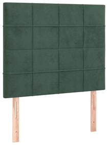 Cama box spring c/ colchão/LED 90x200 cm veludo verde-escuro