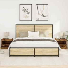 Camas de Cabeceira vidaXL com Luzes LED 2 pcs Madeira Antiga 50x40x45 cm