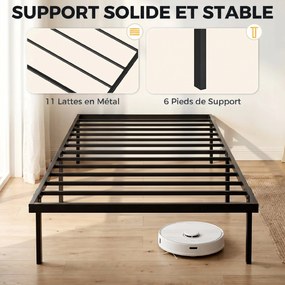 Estrutura de cama 90 x 200 cm com base de metal (COLCHÃO NÃO INCLUIDO), cama individual com espaço de arrumação por baixo, silenciosa, montagem fácil,