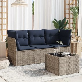vidaXL 4 pcs conjunto sofás p/ jardim c/ almofadões vime PE cinzento