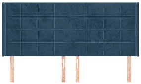 Cabeceira cama c/ abas veludo 203x16x118/128 cm azul-escuro