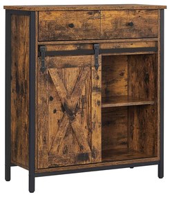 Armário de armazenamento VASAGLE, aparador e armário de TV, armário de chão independente com 1 gaveta e porta de correr tipo celeiro, industrial, marrom rústico e preto LSC100B01