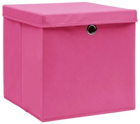 Caixas de arrumação com tampas 4 pcs 32x32x32 cm tecido rosa