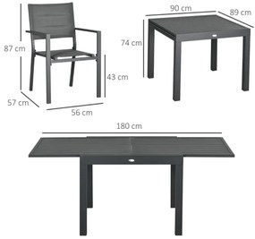 Conjunto de Refeição de Jardim – Rammor – 90-180x89 cm – Cinzento Escu