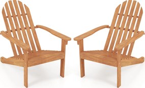 Conjunto de 2 Cadeiras Adirondack para Exterior (MESA NÃO INCLUIDA), 93 x 66 x 86 cm, Madeira Maciça de Acácia, Natural