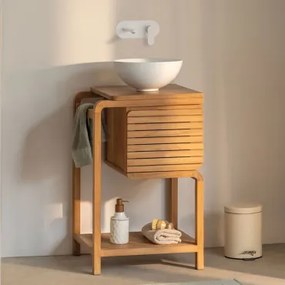 Conjunto De Móvel De Casa De Banho Em Madeira De Teca Bradley Cerâmica Branca Redonda Ø30 Cm Calgari & Sem Espelho & Branco - Sklum