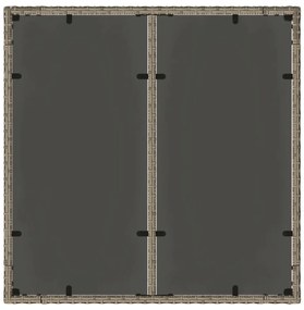 Mesa de jardim com tampo de vidro 90x90x75 cm vime PE cinzento