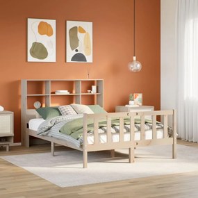 vidaXL Cama com estante sem colchão 120x200 cm pinho maciço