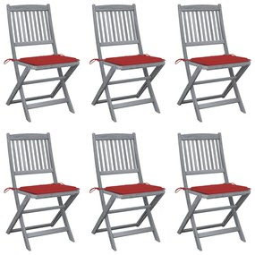 vidaXL Cadeiras exterior dobráveis c/ almofadões 6 pcs acácia maciça