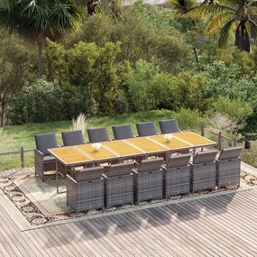 vidaXL 13 pcs conjunto jantar p/ jardim c/ almofadões vime PE cinzento