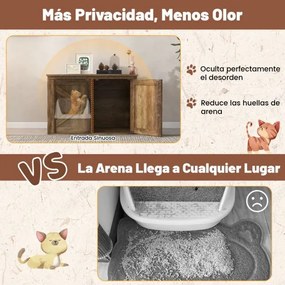 Móvel 51 x 36,5 x 50,5 cm para caixa de areia para gatos (NÃO INCLUIDA) com tampa rebatível e portas tipo celeiro Divisória removível para facilitar a