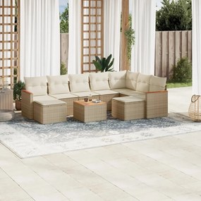 vidaXL 10 pcs conjunto de sofás p/ jardim com almofadões vime PE bege