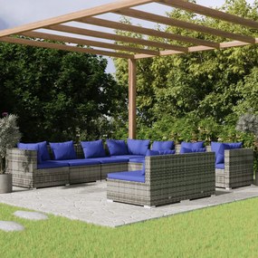 vidaXL 9 pcs conjunto lounge de jardim c/ almofadões vime PE cinzento