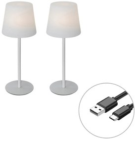 LED Conjunto de 2 candeeiros de mesa recarregáveis brancos 40 cm IP54 - Jude Moderno