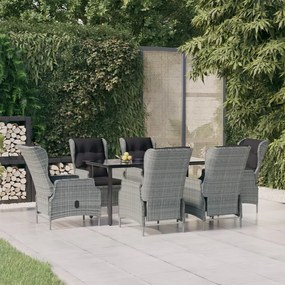 vidaXL 7 pcs conjunto de jantar para jardim vime PE cinzento-claro
