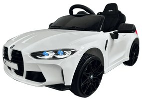 Carro elétrico para crianças BMW M4 12V 2.4G, Rodas de borracha, Assento em couro sintético Branco