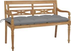 vidaXL Banco Batávia c/ almofadão cinzento 120 cm teca maciça