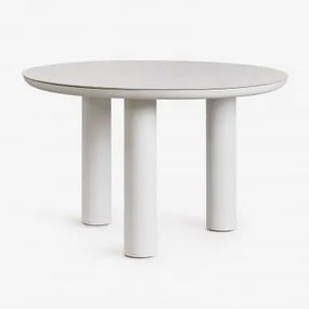 Mesa De Jardim Redonda Arken Ø120 Cm Em Cerâmica E Alumínio Beige Creme - Sklum