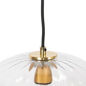 Candeeiro de suspensão Art Deco dourado com vidro redondo 3 luzes - Ayesha Art Deco