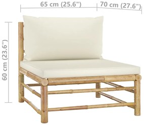 Sofá de centro p/ jardim com almofadões branco nata bambu