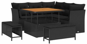 vidaXL Conjunto de Sofá de Jardim 8 pcs Preto vime PE