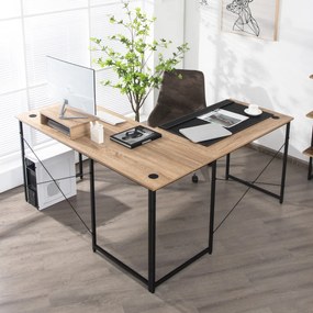 Mesa de computador em forma de L Mesa de canto reversível com orifícios para cabos para escritório em casa 150 x 150 x 150 x 74 cm Natural