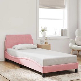 Estrutura cama c/ cabeceira sem colchão 90x190 cm veludo rosa
