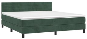 Cama box spring c/ colchão/LED 160x200 cm veludo verde-escuro