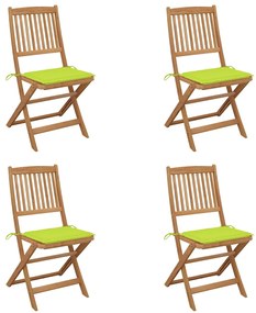 vidaXL Cadeiras de jardim dobráveis c/ almofadões 4 pcs acácia maciça