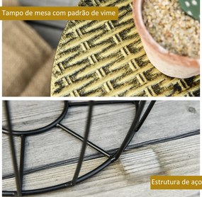 Conjunto de 3 Mesas de Jardim Empilháveis Mesas Auxiliares Redondas com Estrutura Metálica e Tampo Imitação Vime Preto