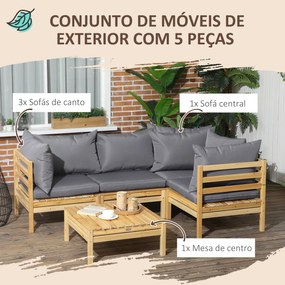 Conjunto Móveis de Jardim de Madeira 5 Peças Inclui 4 Poltronas com Almofadas Acolchoadas e Mesa de Centro Madeira