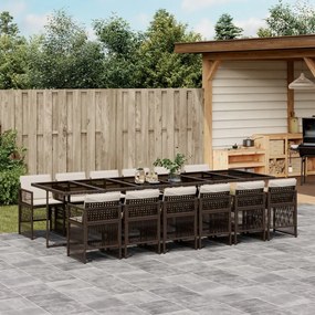 13 pcs conjunto jantar p/ jardim c/ almofadões vime PE castanho