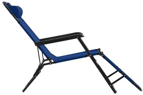 Espreguiçadeiras dobráveis com apoios de pé 2 pcs aço azul