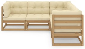 5 pcs conjunto lounge de jardim com almofadões pinho maciço