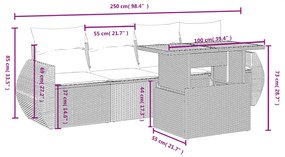 5 pcs conjunto sofás de jardim com almofadões vime PE preto