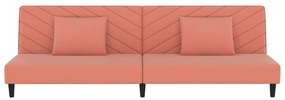 Sofá-cama 2 lugares com duas almofadas veludo rosa