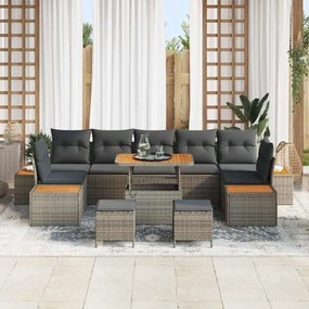 Conjunto de Sofá de Jardim vidaXL 10 Peças com Almofadas Cinza Rattan