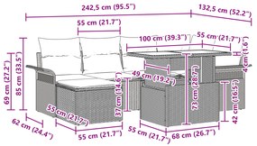 Conjunto de Sofá de Jardim com 7 Peças e Almofadas de Rattan Bege
