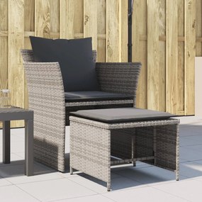 vidaXL Cadeira de jardim com apoio de pés vime PE cinzento