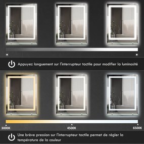 Espelho retangular 80 x 60 cm de parede com iluminação LED para casa de banho
