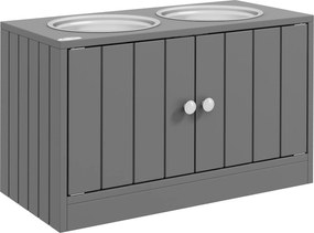 Comedouro Elevado para Cães Grandes com 2 Tigelas de 2L em Aço Inoxidável, 2 Portas e Arrumação, 60x30x35,5 cm, Cinzento