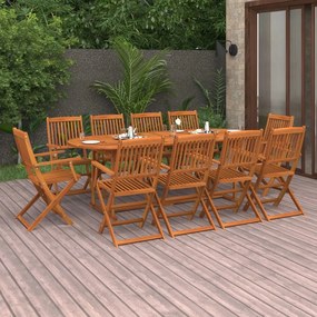 11 pcs conjunto de jantar para jardim 220x90x75cm acácia maciça
