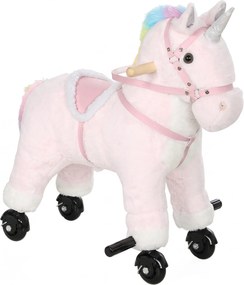 AIYAPLAY Cavalinho Unicórnio de Peluche com Rodas, Sons, Pegas e Apoios para os Pés, Rosa, 1-3 Anos | Aosom Portugal