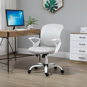 Cadeira de Oficina Ergonômica Basculante com Altura Ajustável Assento Giratório 360° Suporte Lombar e Malha Transpirável 61x61x89-99cm Cinza e Branco