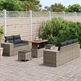 Conjunto de 8 Peças de Sofás para Jardim com Almofadas Cinza Poliratan
