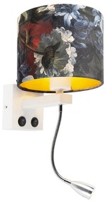 LED Candeeiro de parede moderno branco com cúpula floral em veludo - Brescia Moderno