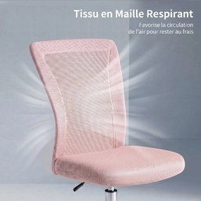 Cadeira de escritório ergonómica, com altura ajustável, base cromada e rotação de 360°, com revestimento em malha rosa