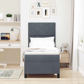 Cama Box Spring vidaXL com Colchão &amp; LED Cinza Escuro 80x200 cm Veludo