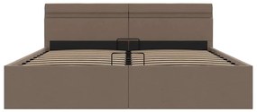 Cama hidráuli. arrumação LED 160x200cm tecido cinza-acastanhado