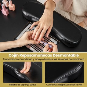 Mesa de Manicura, 108 x 45 x 76 cm, Coletor de Pó Elétrico, Preto